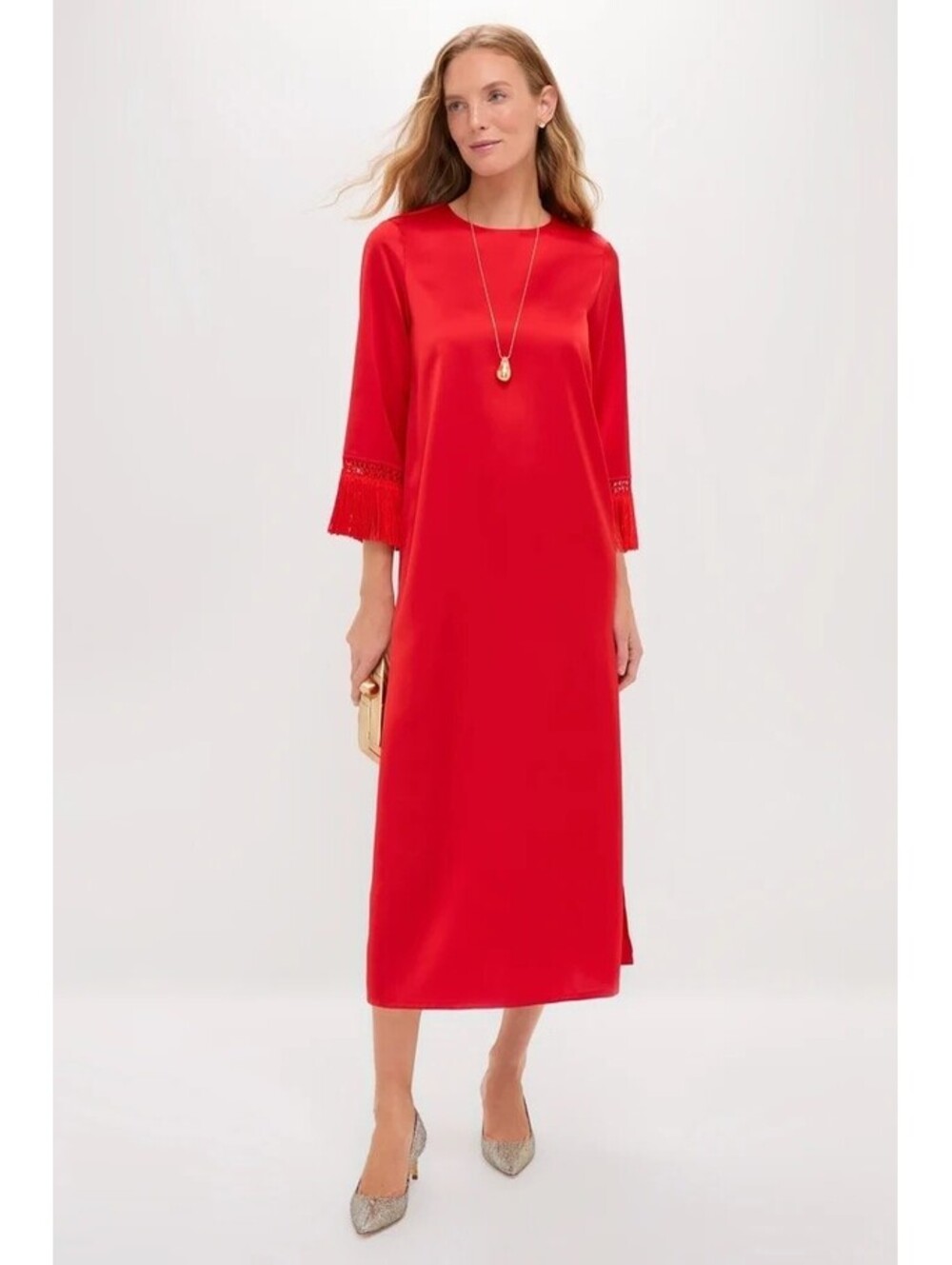 Tuckernuck Red Satin Tassel Jamie Dress NWOT Large Holiday Christmas Valentine